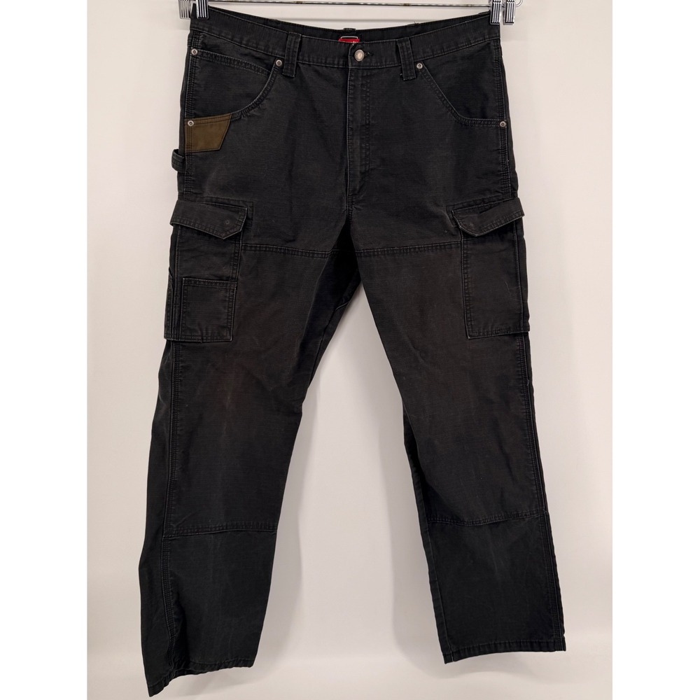 Wrangler Cargo Pants Mens 38x32 Black Workwear Ripstop Straight Leg Utility
